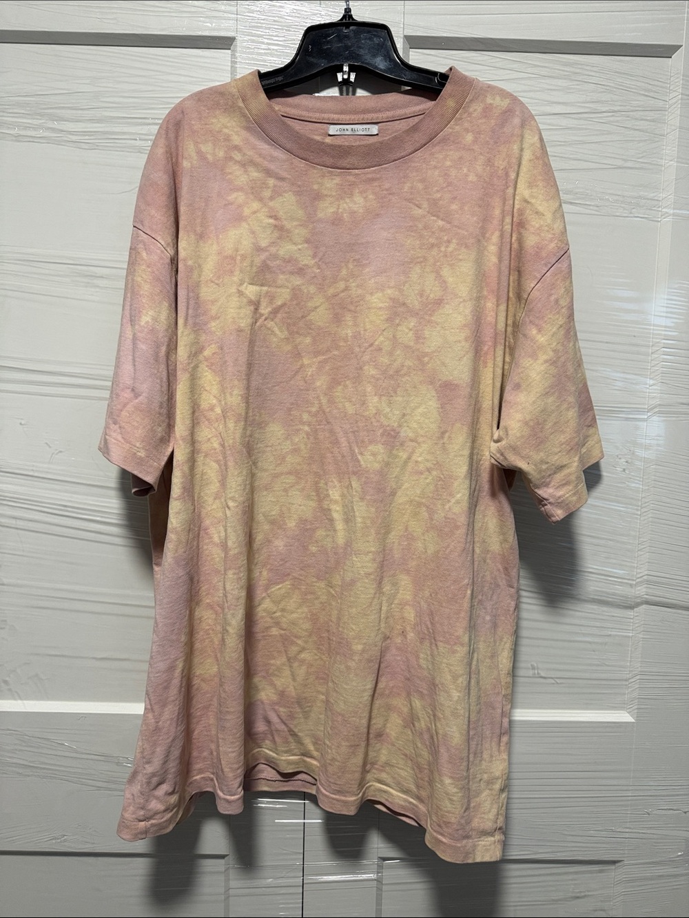 John Elliott Pastel Pink & Yellow Tie-Dye Oversized Short Sleeve Tee